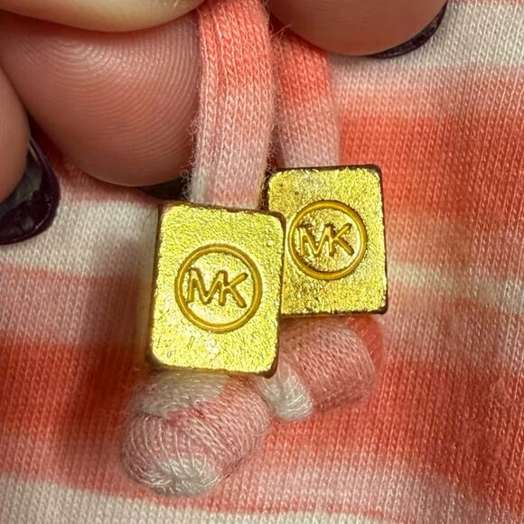 Michael Kors Pink & Coral striped v-neck tank with gold tone hardware large - Picture 3 of 6